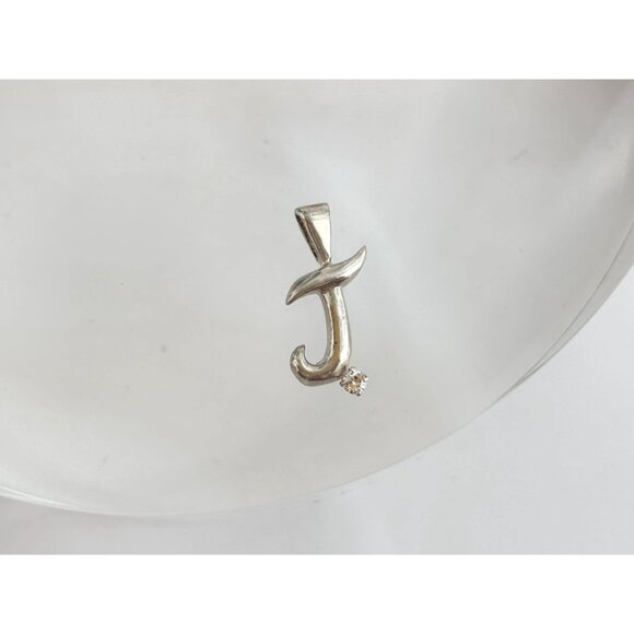 Avon Letter J w/ CZ Gemstone 925 Sterling Silver Vintage Pendant | Charm - Picture 4 of 11